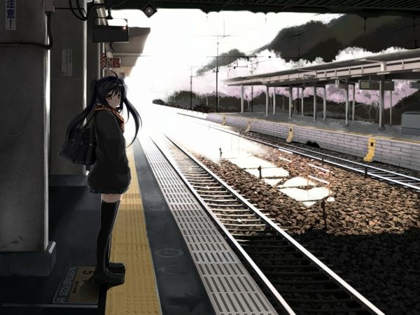 Anime girl at train station